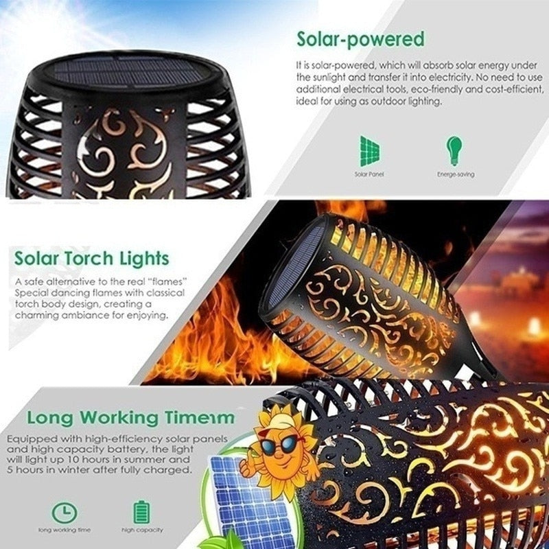 Solar Flame Torch Lights - Flickering, Waterproof, Outdoor Garden & Patio Decor