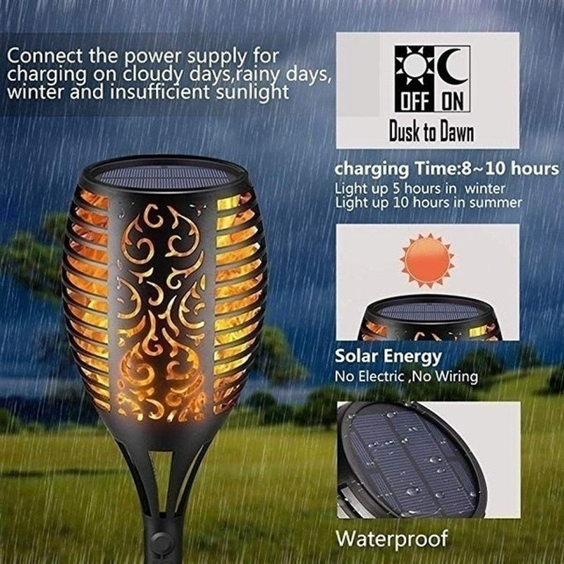 Solar Flame Torch Lights - Flickering, Waterproof, Outdoor Garden & Patio Decor