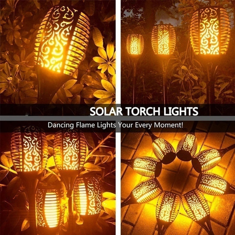 Solar Flame Torch Lights - Flickering, Waterproof, Outdoor Garden & Patio Decor