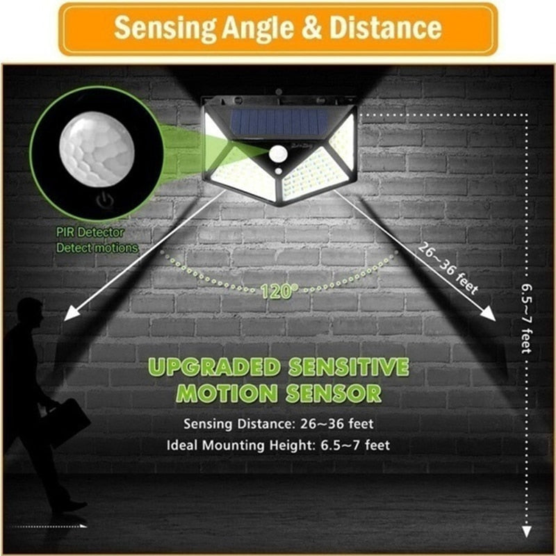 Solar Wall Lights Outdoor - 100 LED, PIR Motion Sensor, 3 Modes, Waterproof IP65