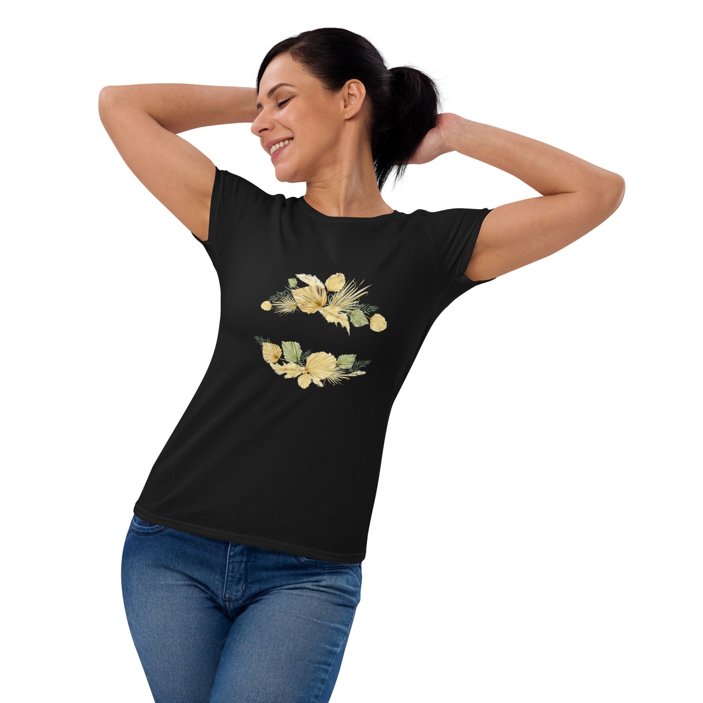 Floral-Designed Short Sleeve Women's T-Shirt in Cotton & Cotton-Polyester Blends