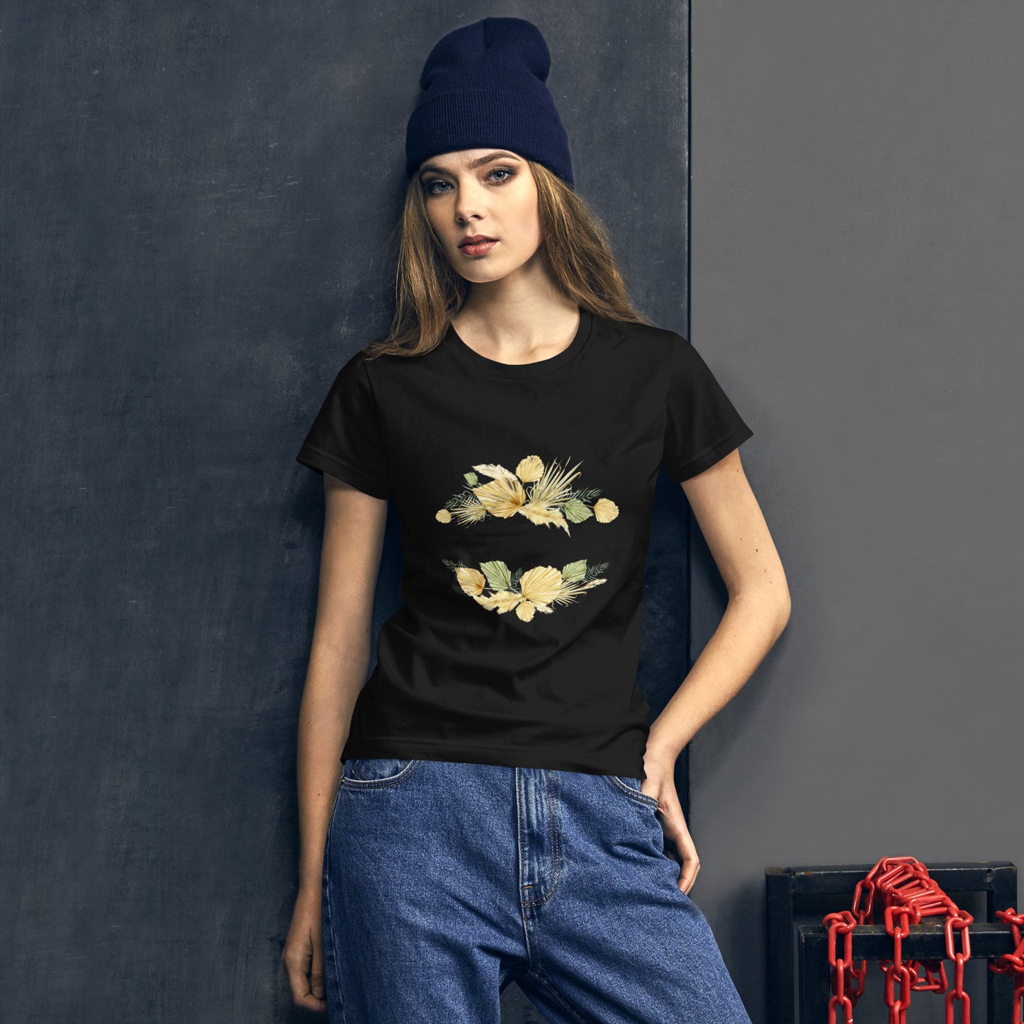 Floral-Designed Short Sleeve Women's T-Shirt in Cotton & Cotton-Polyester Blends