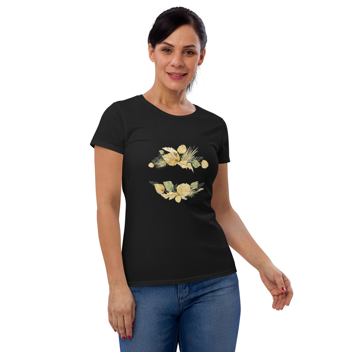 Floral-Designed Short Sleeve Women's T-Shirt in Cotton & Cotton-Polyester Blends