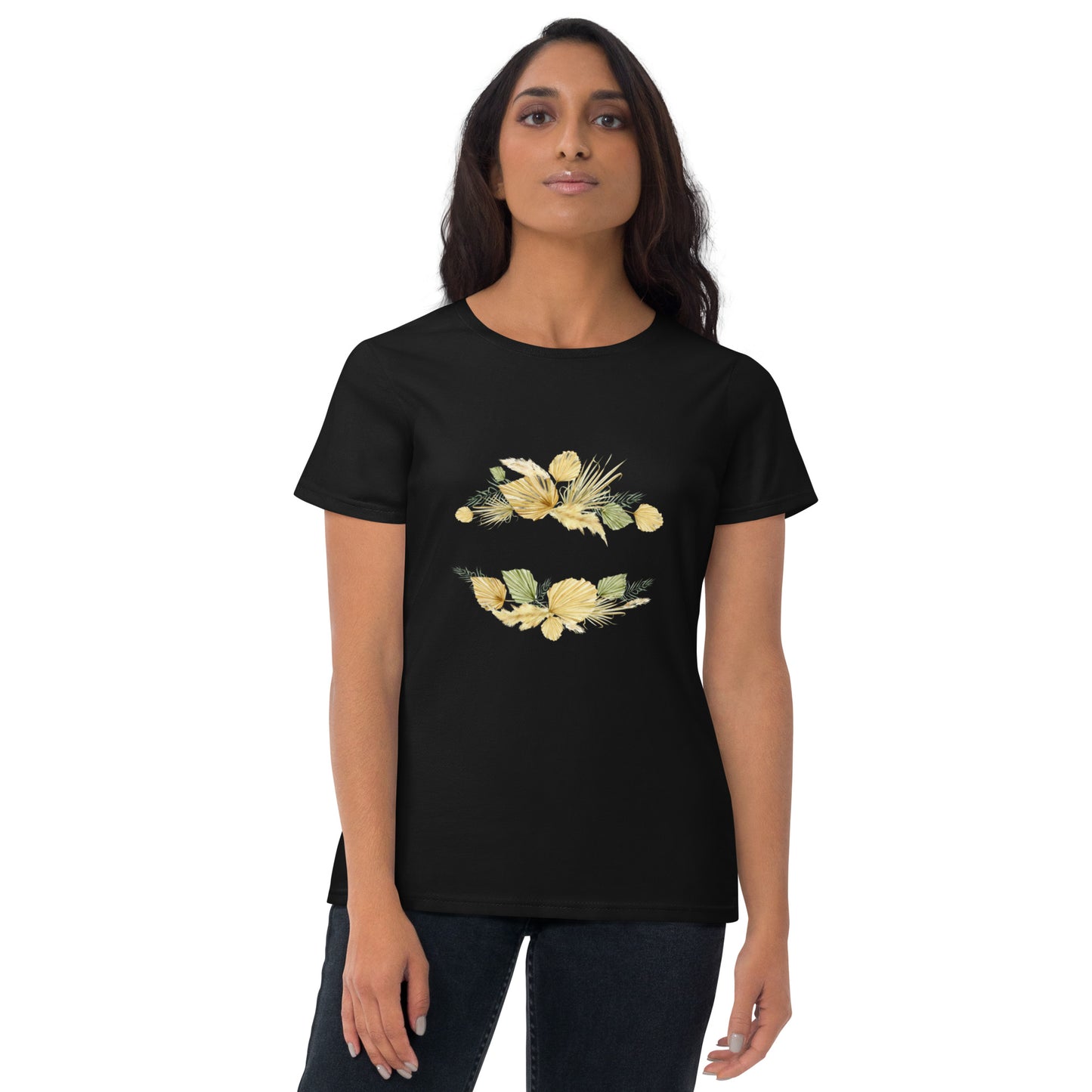 Floral-Designed Short Sleeve Women's T-Shirt in Cotton & Cotton-Polyester Blends