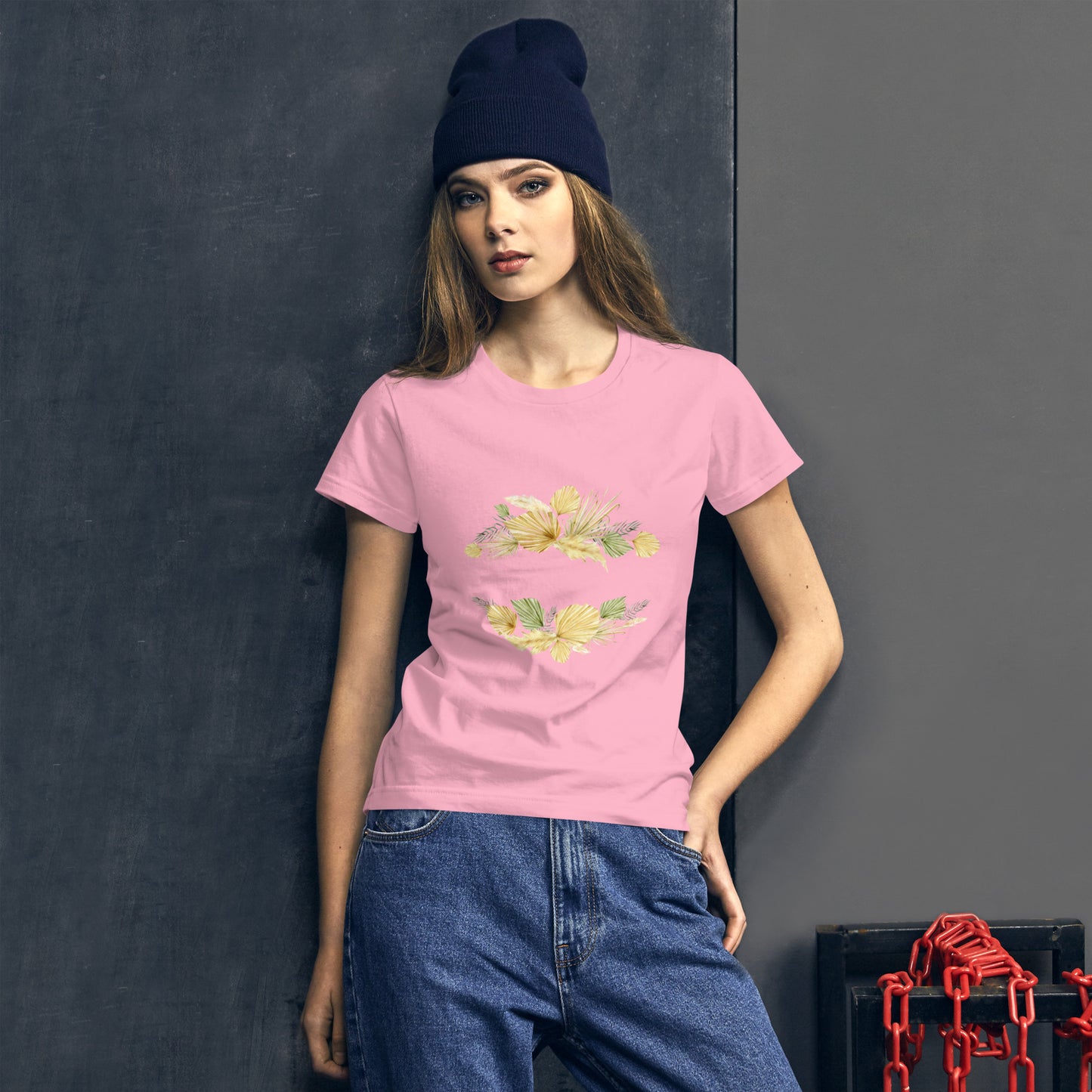 Floral-Designed Short Sleeve Women's T-Shirt in Cotton & Cotton-Polyester Blends