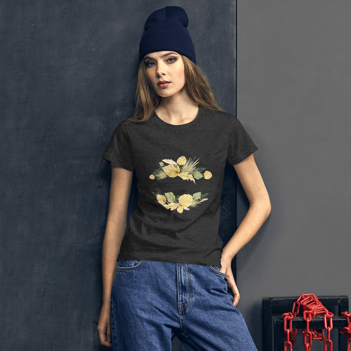 Floral-Designed Short Sleeve Women's T-Shirt in Cotton & Cotton-Polyester Blends
