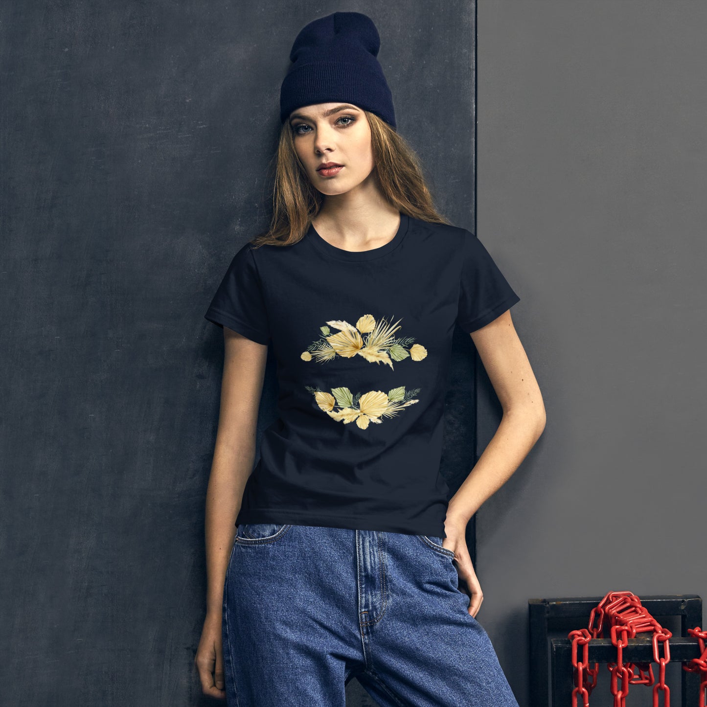 Floral-Designed Short Sleeve Women's T-Shirt in Cotton & Cotton-Polyester Blends