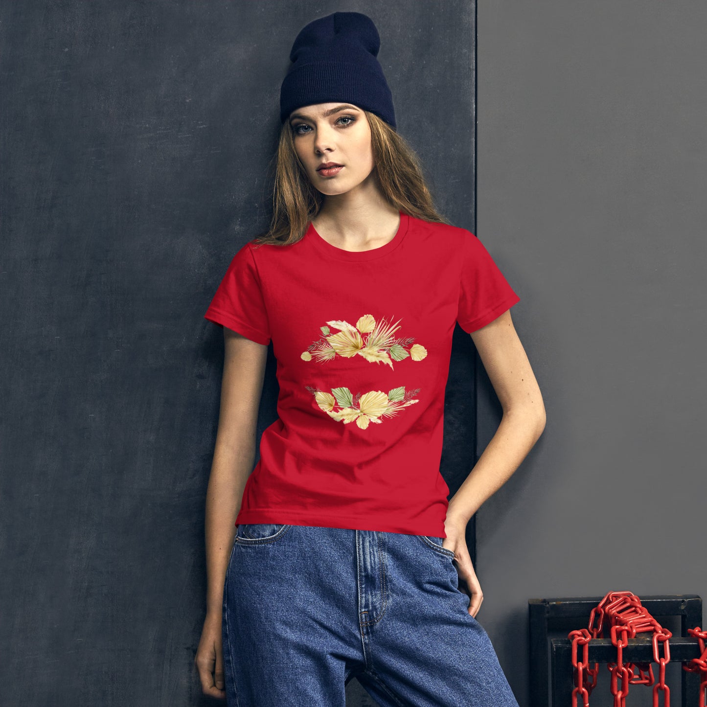 Floral-Designed Short Sleeve Women's T-Shirt in Cotton & Cotton-Polyester Blends