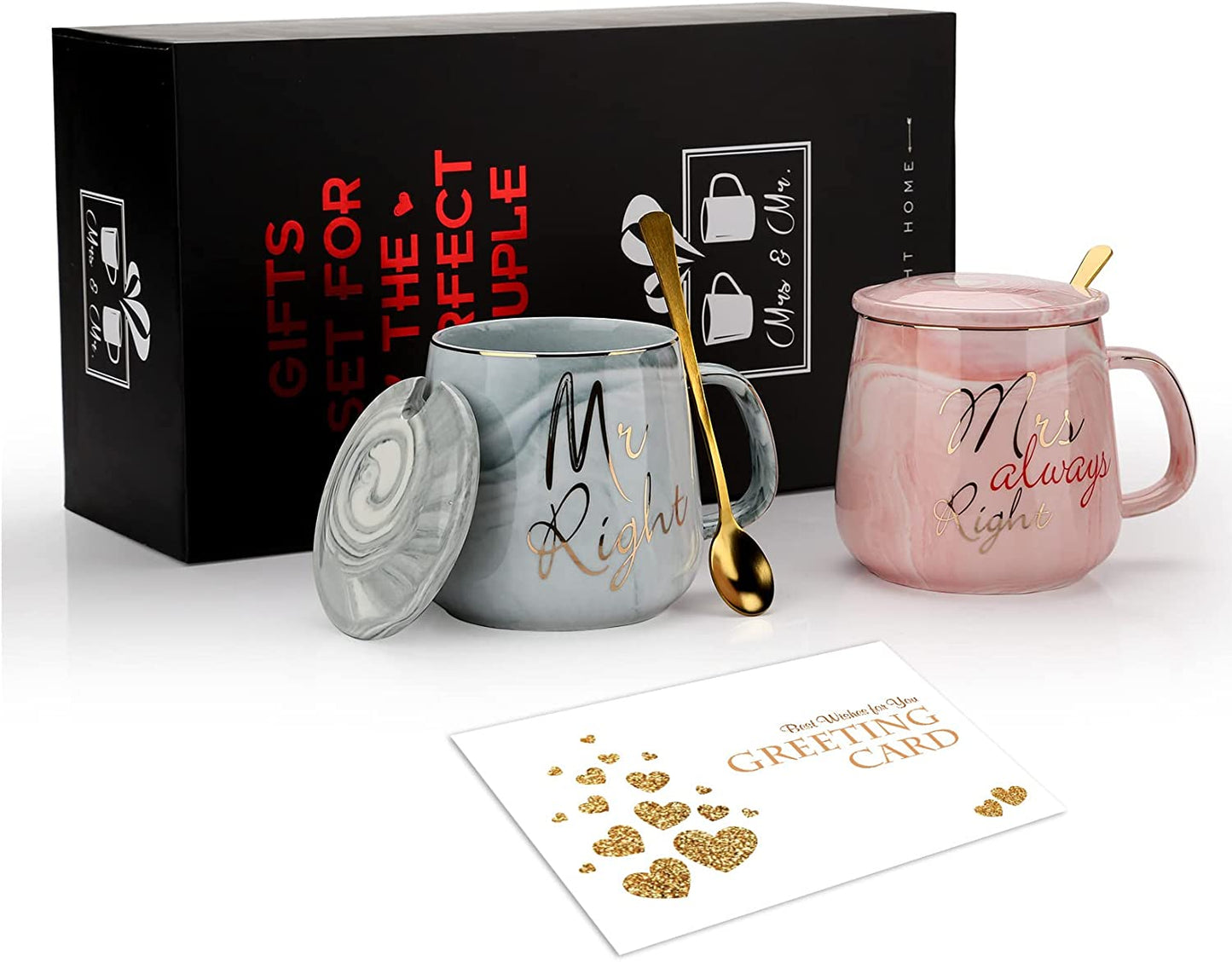 Mr Right & Mrs Always Right Marble Mugs Set - Perfect Engagement, Wedding & Anniversary Gift