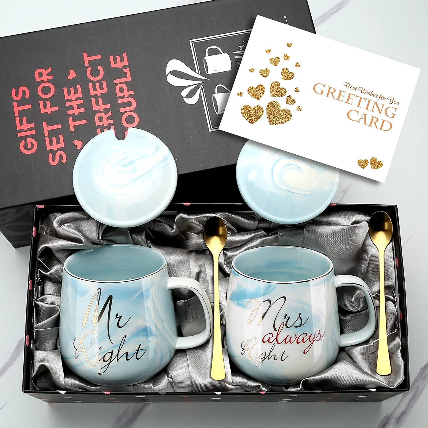 Mr Right & Mrs Always Right Marble Mugs Set - Perfect Engagement, Wedding & Anniversary Gift