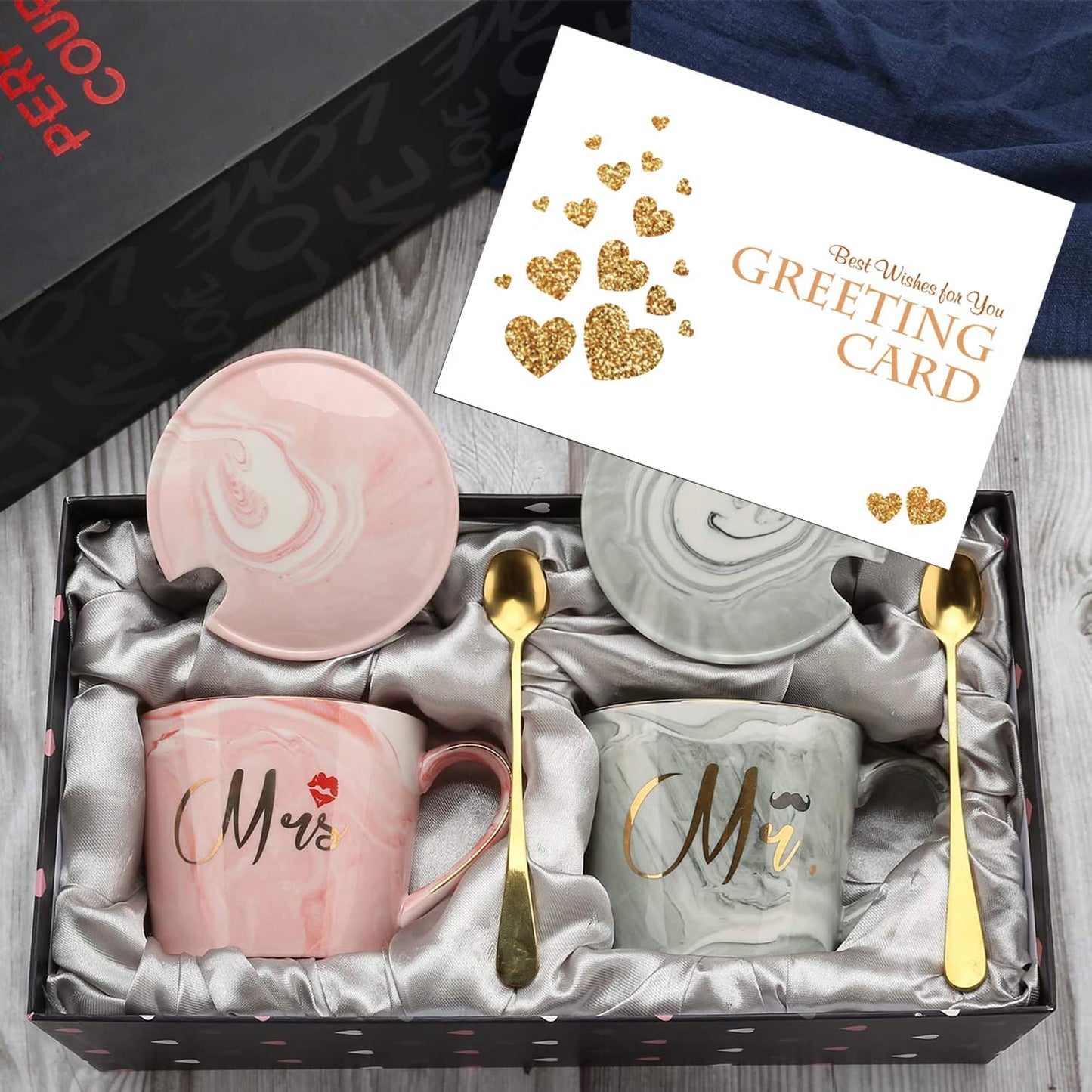 Mr Right & Mrs Always Right Marble Mugs Set - Perfect Engagement, Wedding & Anniversary Gift