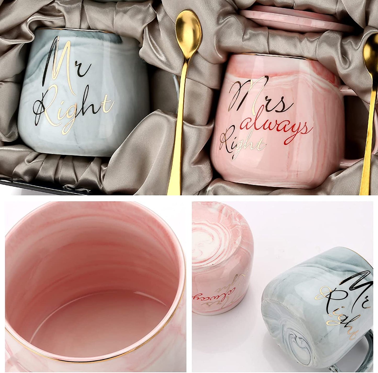 Mr Right & Mrs Always Right Marble Mugs Set - Perfect Engagement, Wedding & Anniversary Gift