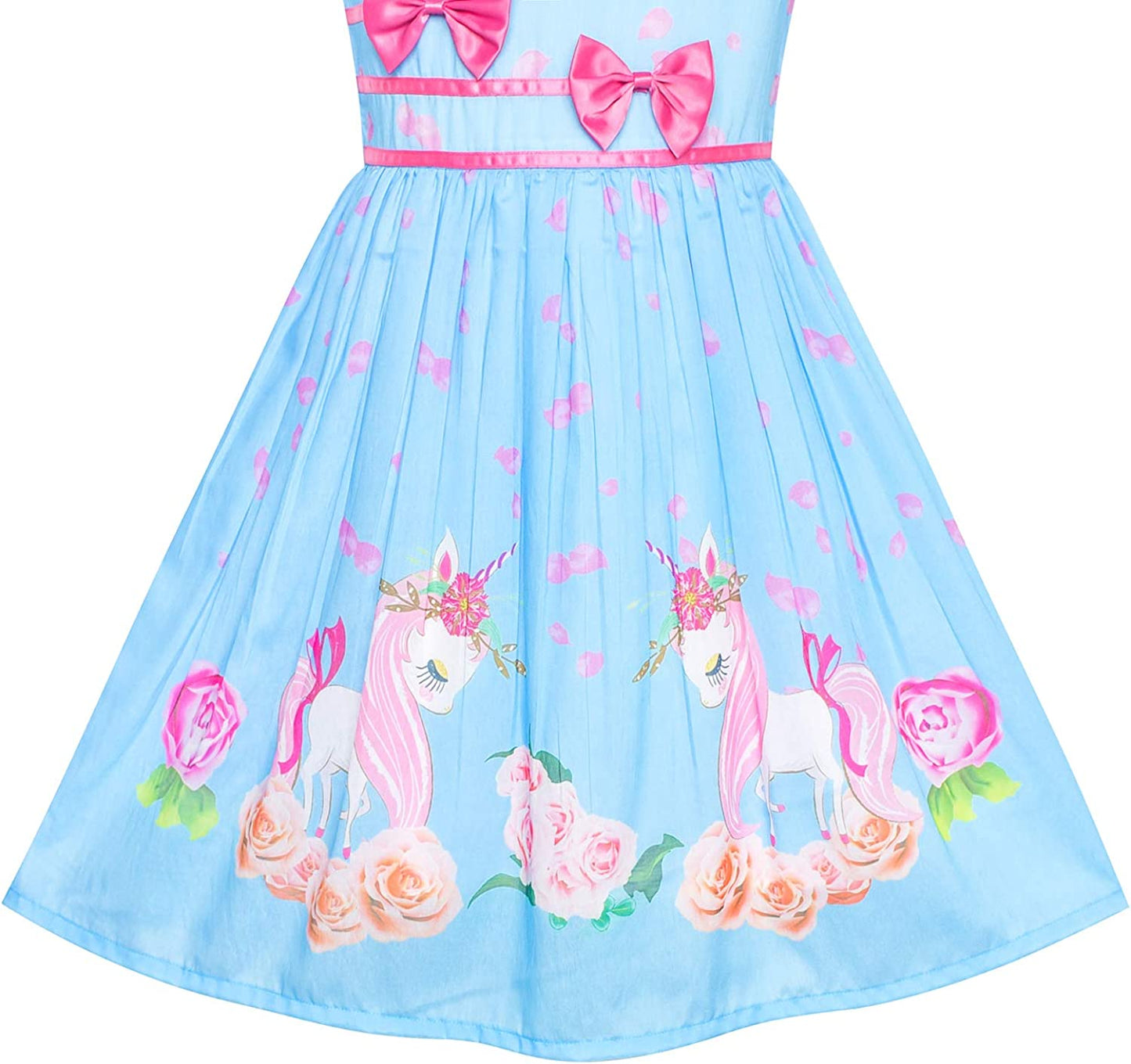 "Unicorn Printed Cotton Blend Girls Dress - Zipper Closure, Knee Length, Machine Washable"