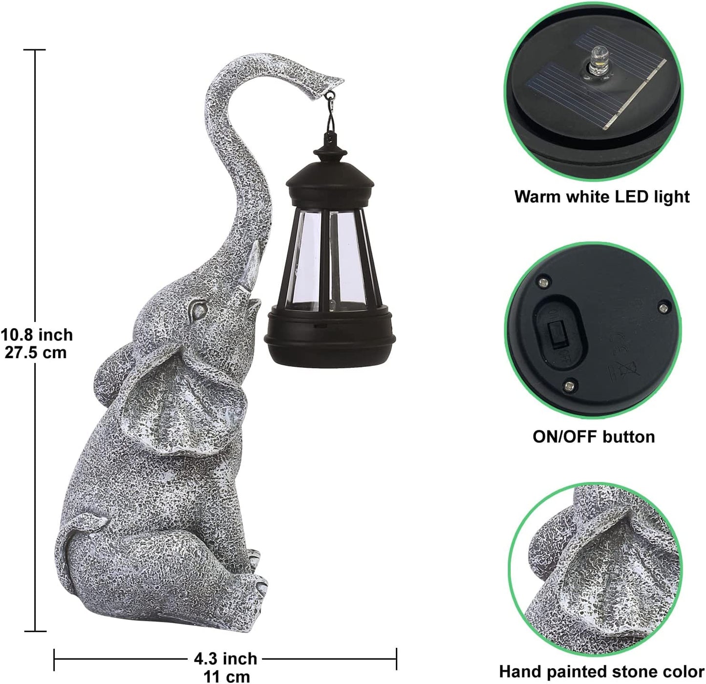 Solar-Powered Elephant Statue for Garden - Eco-Friendly Outdoor Decor with LED Lighting, Weather-Resistant for Pathways & Flowerbeds, Unique Garden Gift for Women & Animal Lovers