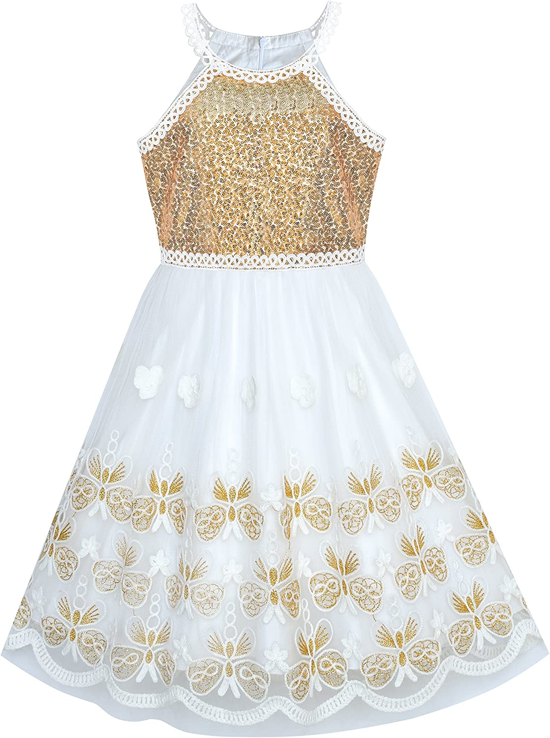 "Turquoise Embroidered Halter Party Dress for Girls"