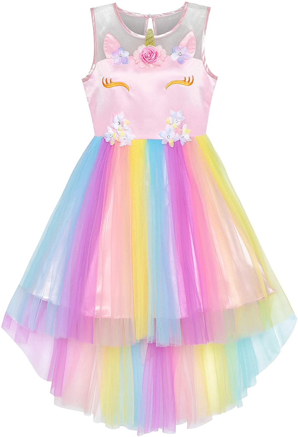 "Unicorn Rainbow Pageant Princess Party Dress for Girls"