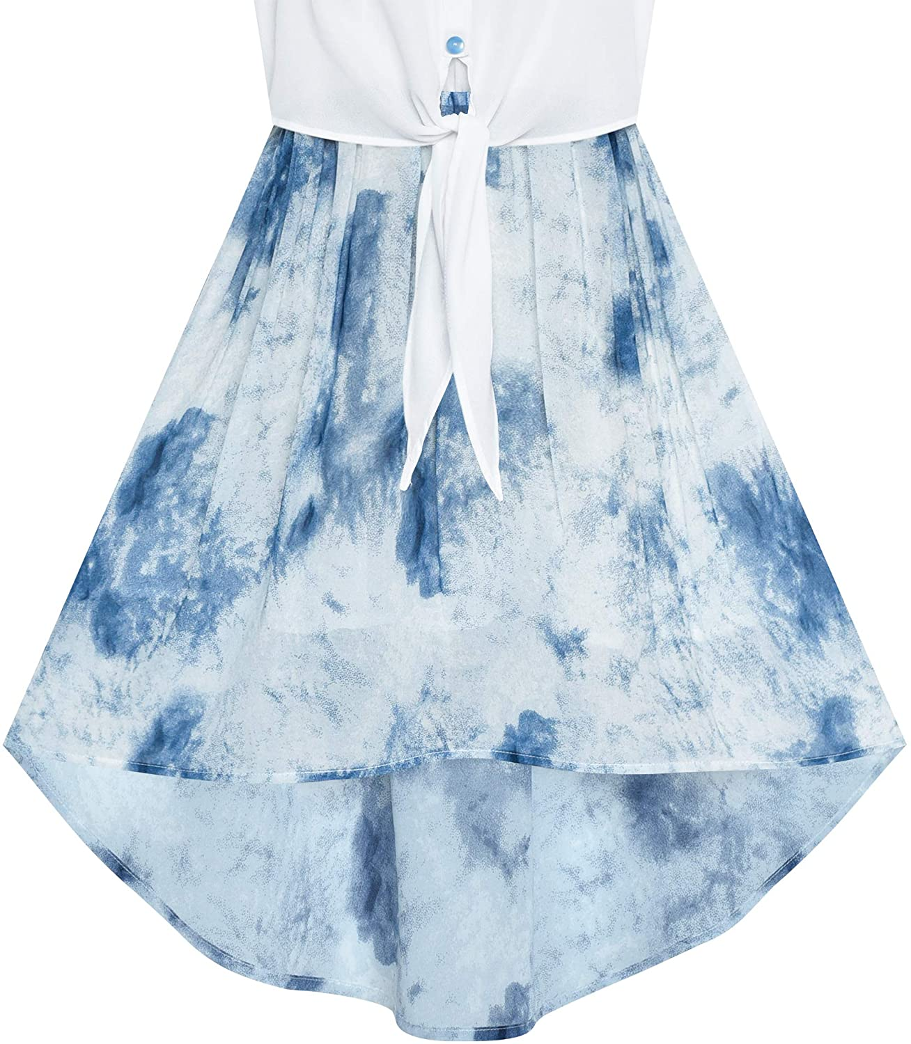 Girls Chiffon Floral High-Low Tie Waist Party Princess Dress