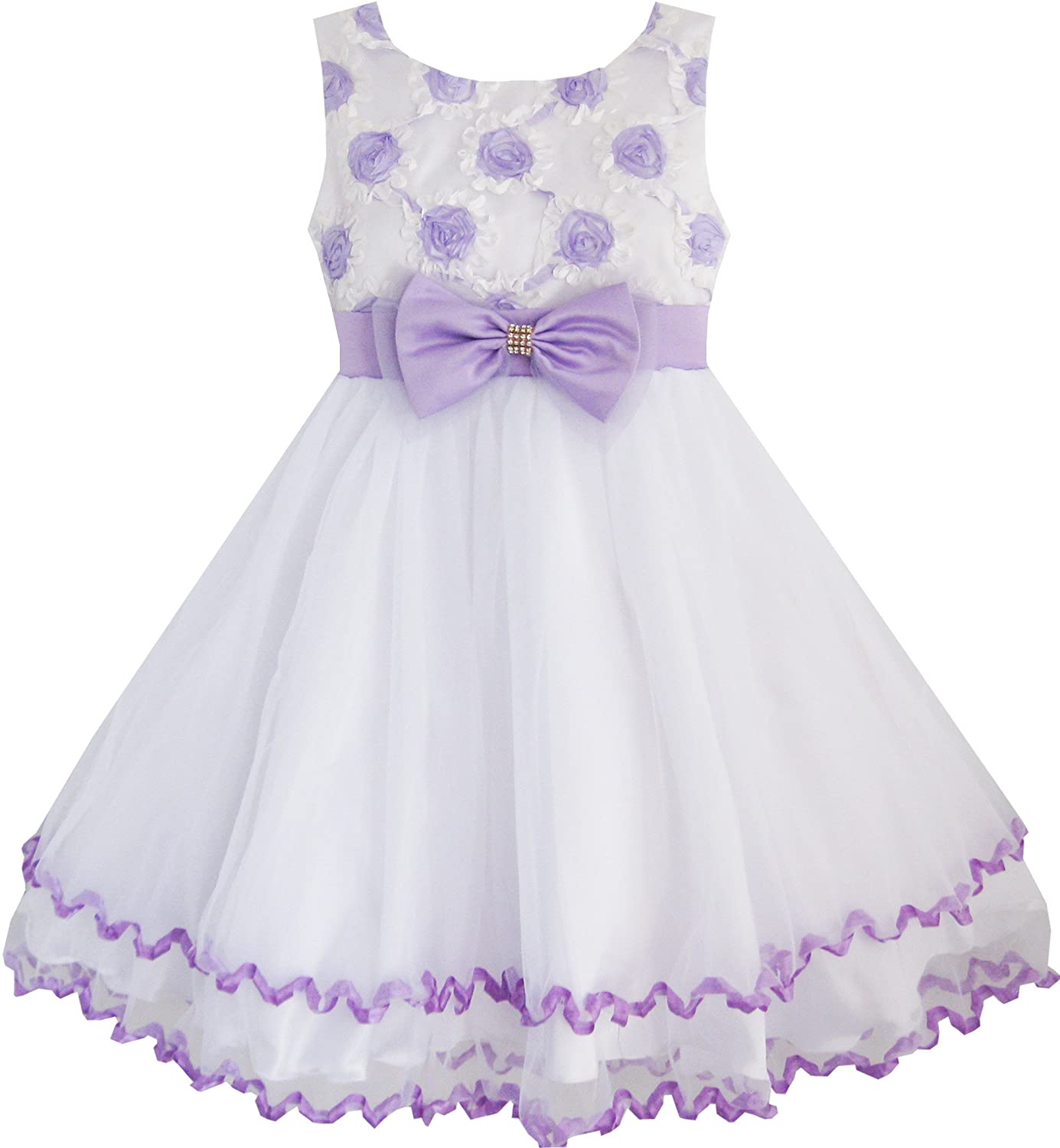 Elegant Girls Dress Purple Flower & White Tulle Design