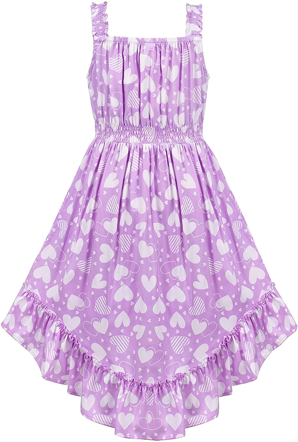 Girls' Purple Hi-Low Summer Party Dress Size 6-12, Comfortable Polyester Material