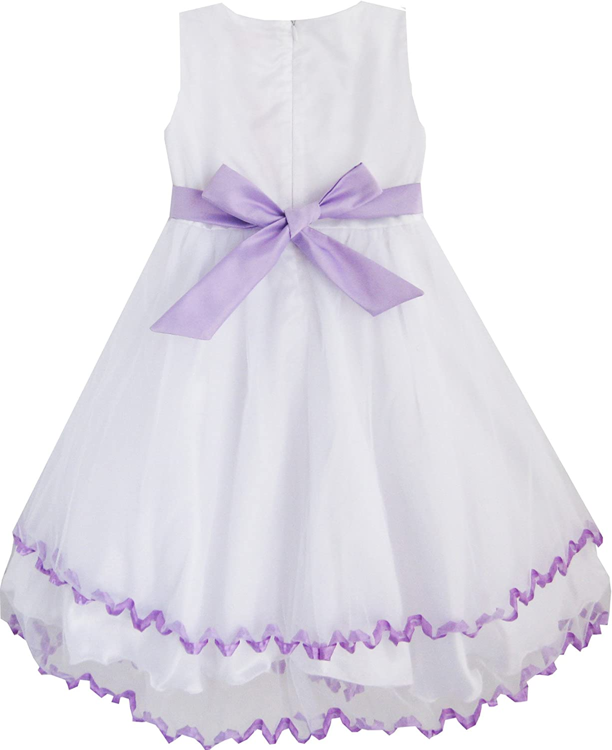 Elegant Girls Dress Purple Flower & White Tulle Design