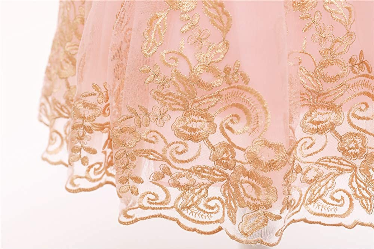 Baby Girls Pageant Lace Embroidery Dresses Toddler Formal Dress with Headwear