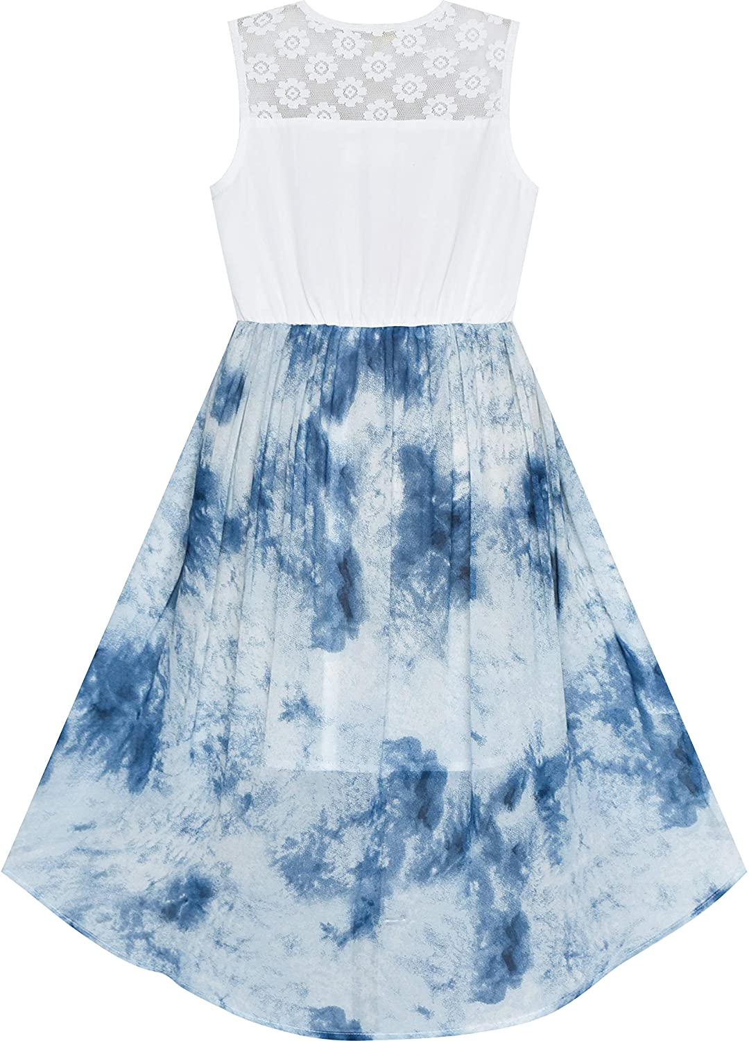Girls Chiffon Floral High-Low Tie Waist Party Princess Dress
