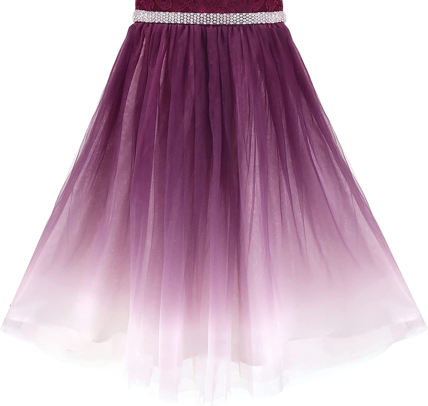 Elegant Girls Dress with Gradient Skirt and Diamond Belt