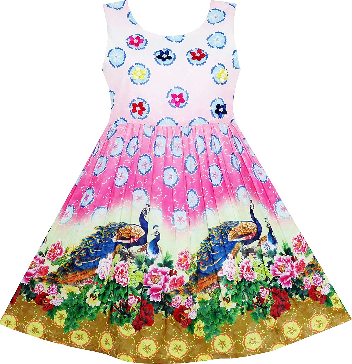 Sky Fantasy Colorful Angel Wings Feather Print Dress for Girls - Perfect for Dress Up and Playtime!