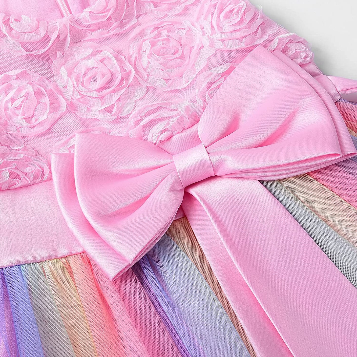 Sleeveless Tulle 3D Flower Rainbow Dress for Little Girls - Perfect for Weddings, Parties and Dress Up!