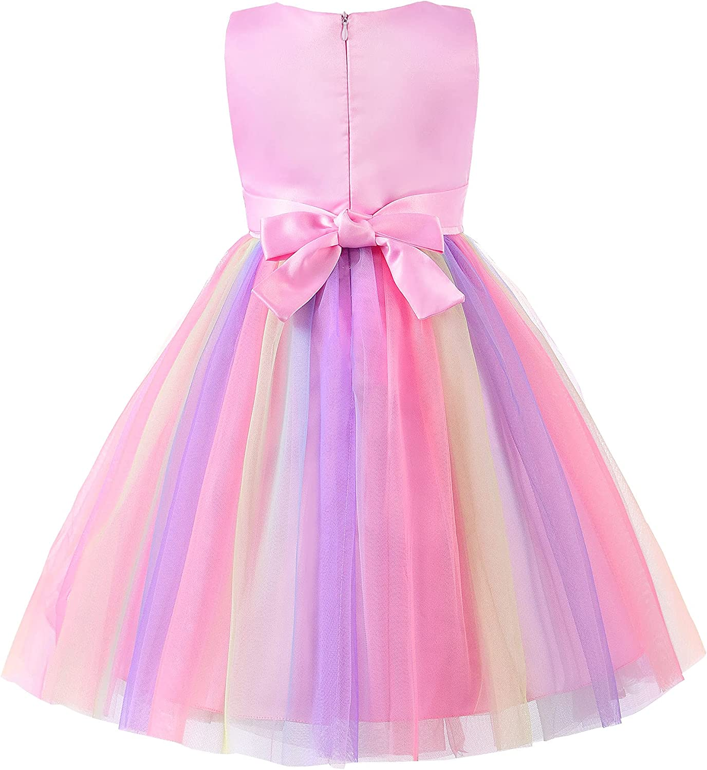 Sleeveless Tulle 3D Flower Rainbow Dress for Little Girls - Perfect for Weddings, Parties and Dress Up!
