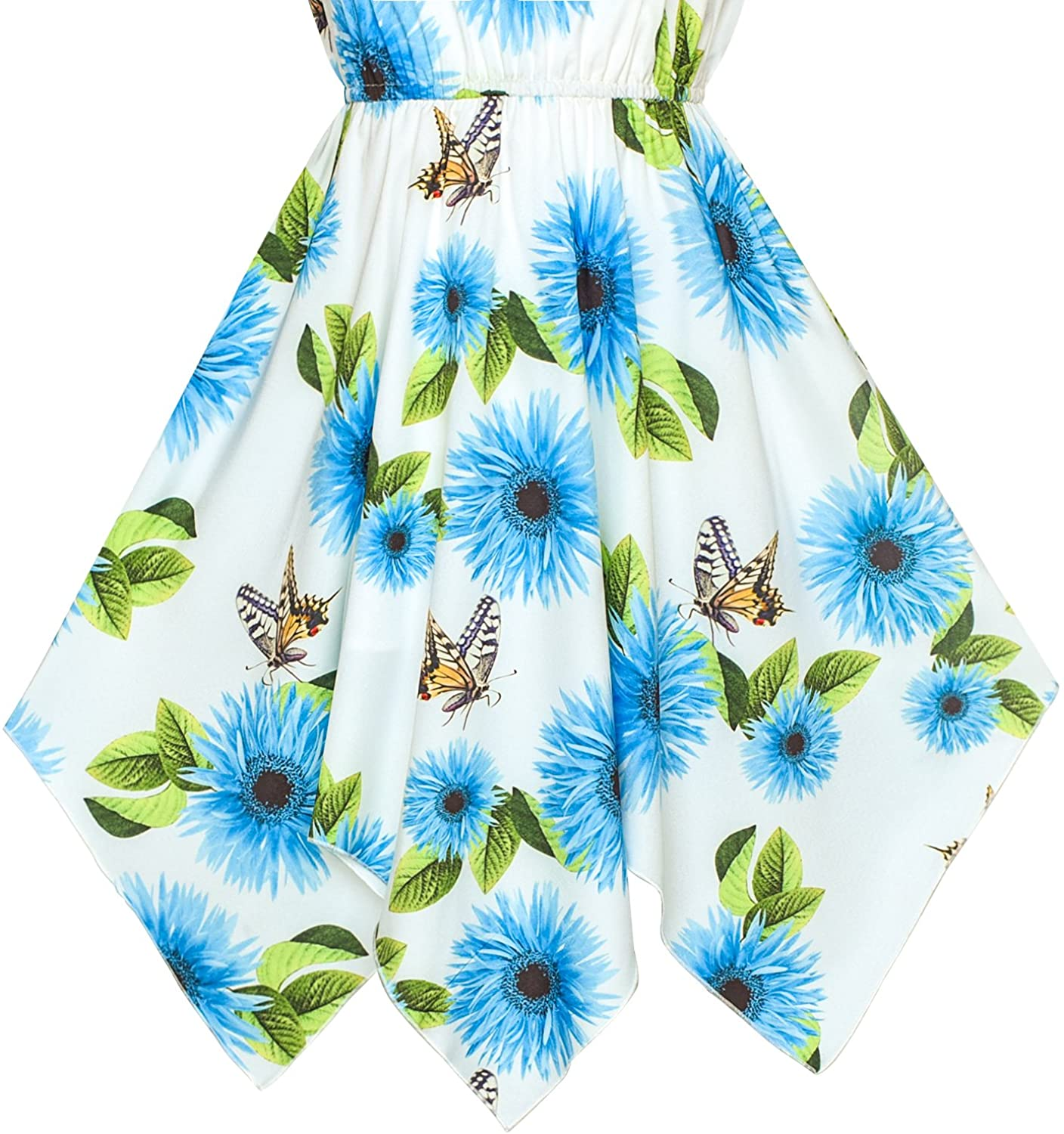 "Girls' Flower Print Hanky Hem Dress with Necklace - Knee Length"