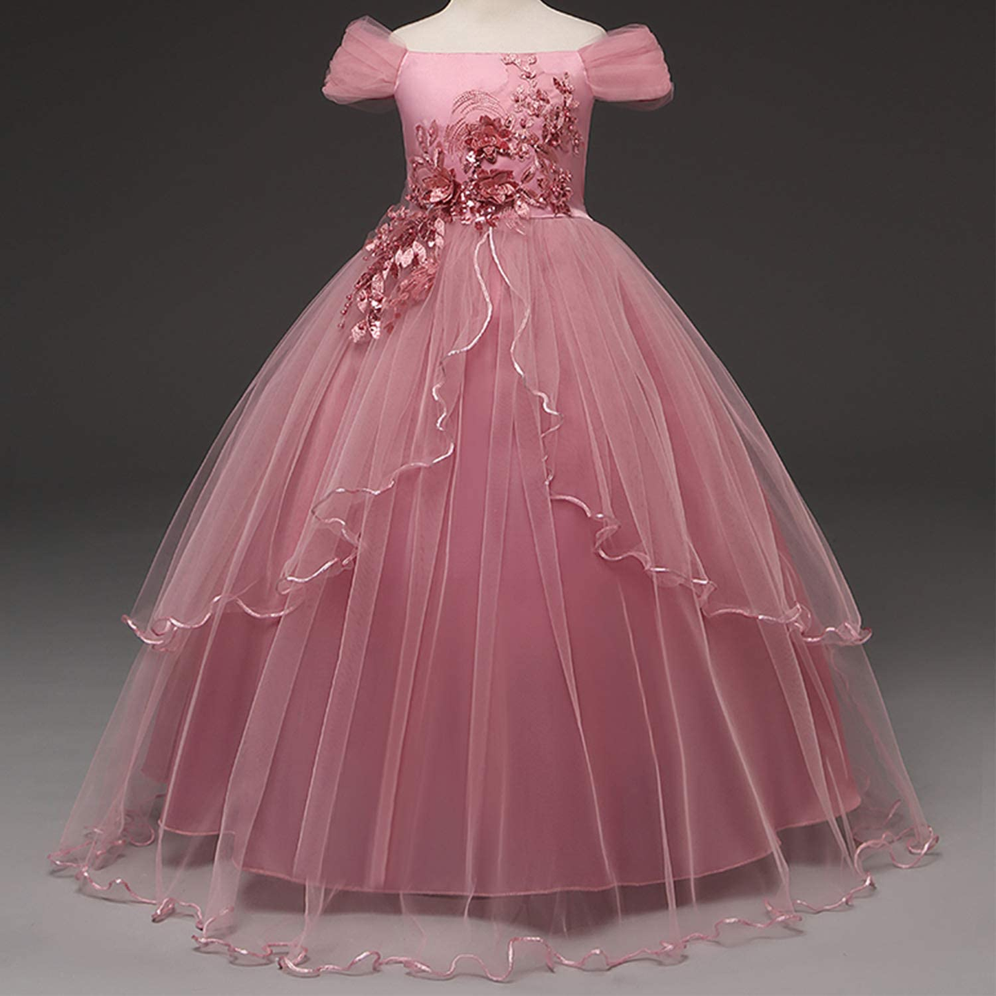 Embroidered Lace Strapless Princess Dress for Girls