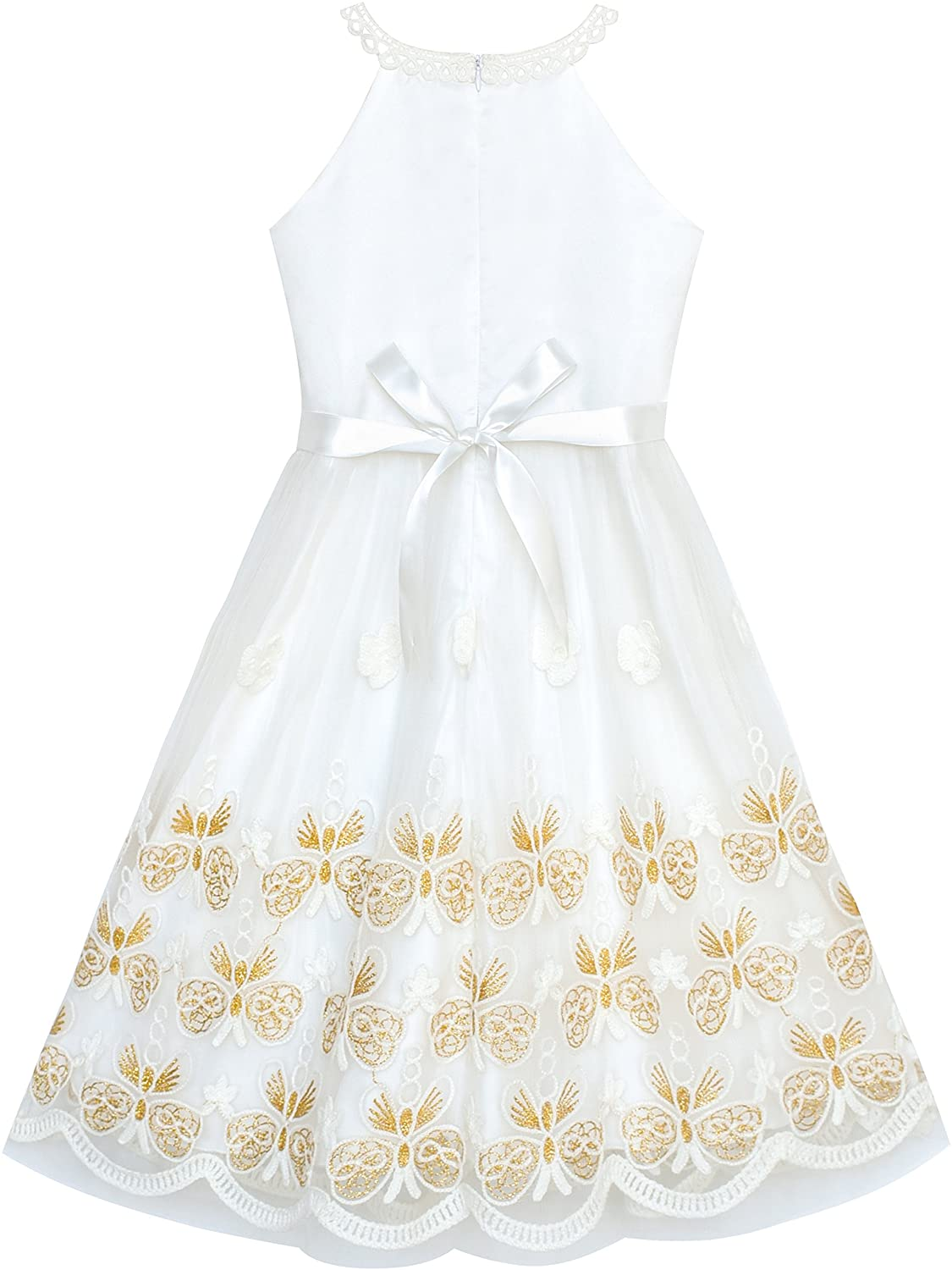 "Turquoise Embroidered Halter Party Dress for Girls"