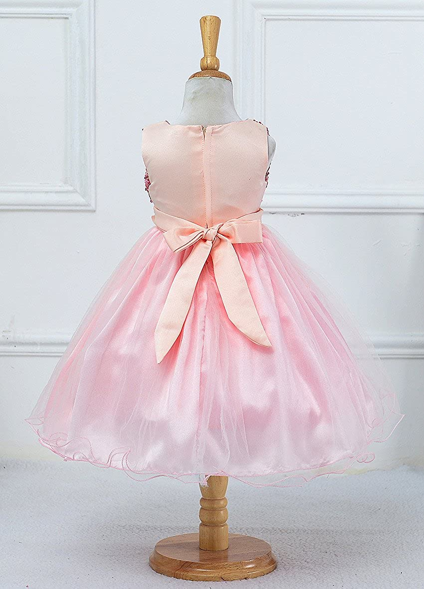 Sequin Mesh Tulle Party Dress for Girls with Flower and Bow Accents