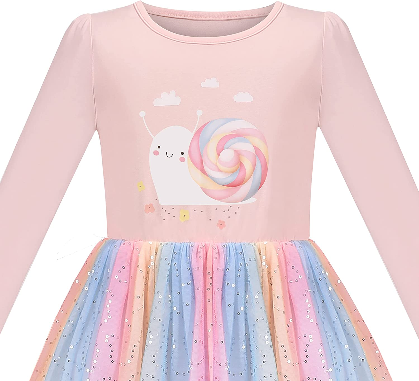 Girls Dress Long Sleeve Christmas Owl Sparkling Sequin Tulle