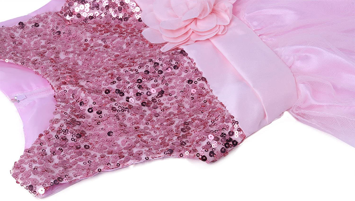 Sequin Mesh Tulle Party Dress for Girls with Flower and Bow Accents