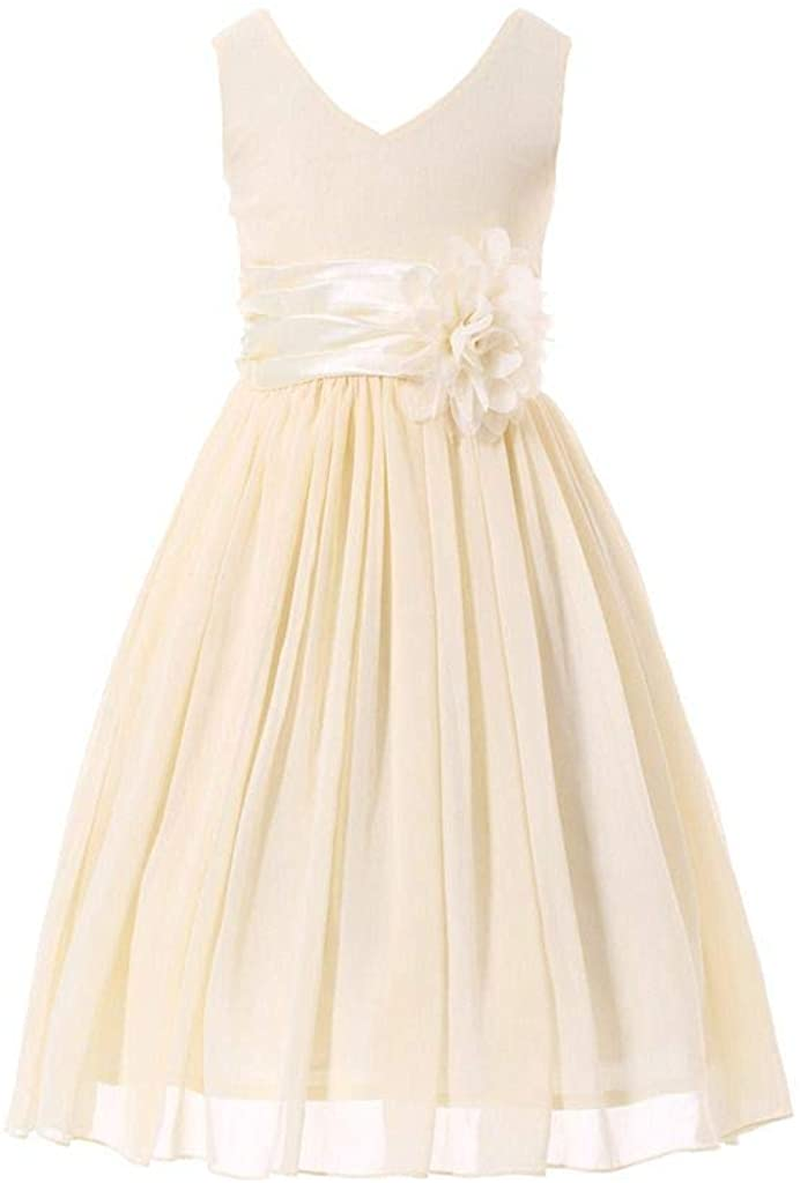 Junior Bridesmaids V-Neckline Chiffon Flower Girl Dress