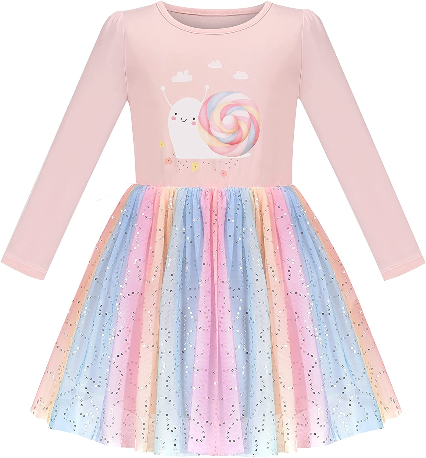 Girls Dress Long Sleeve Christmas Owl Sparkling Sequin Tulle