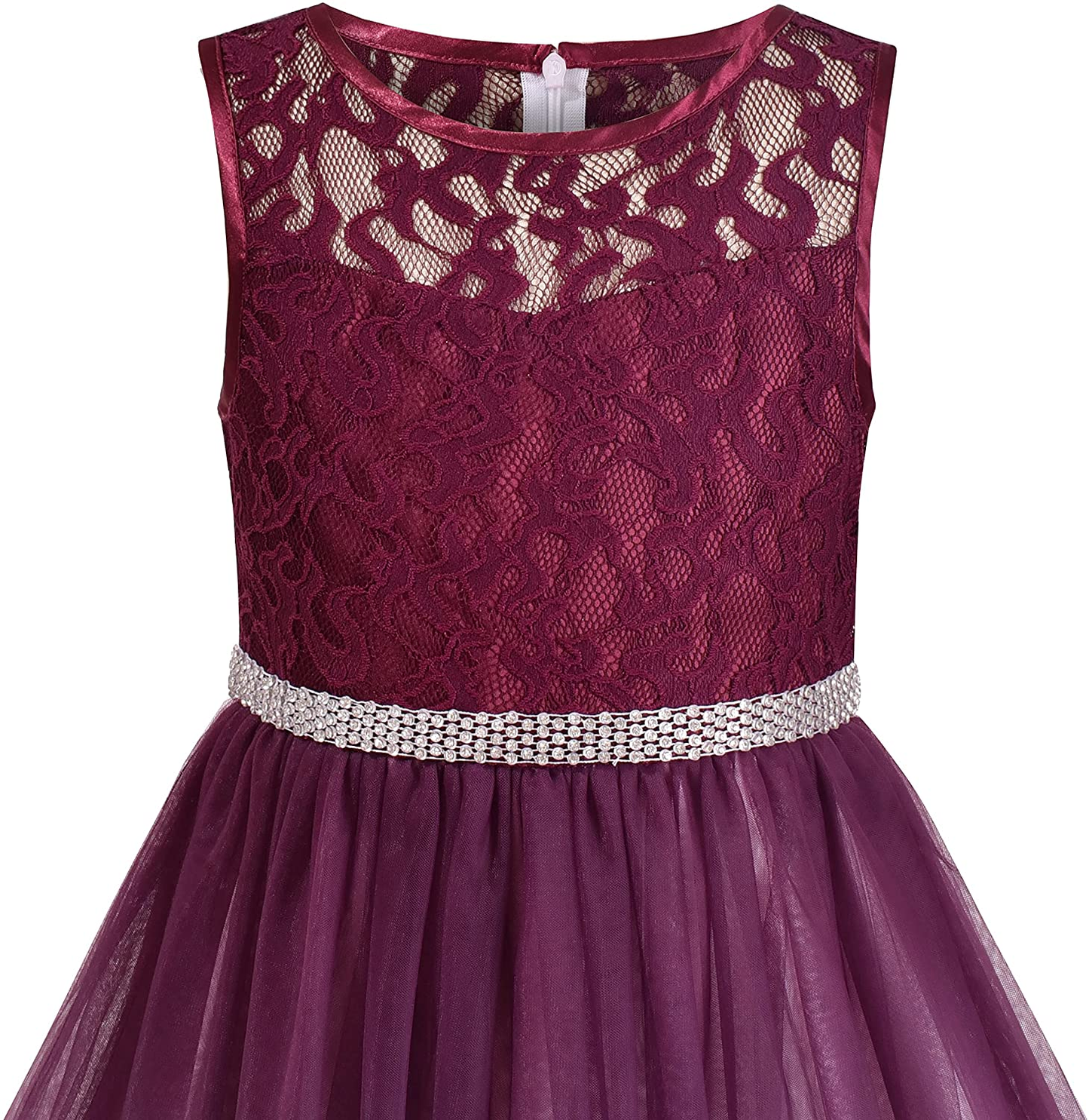 Elegant Girls Dress with Gradient Skirt and Diamond Belt
