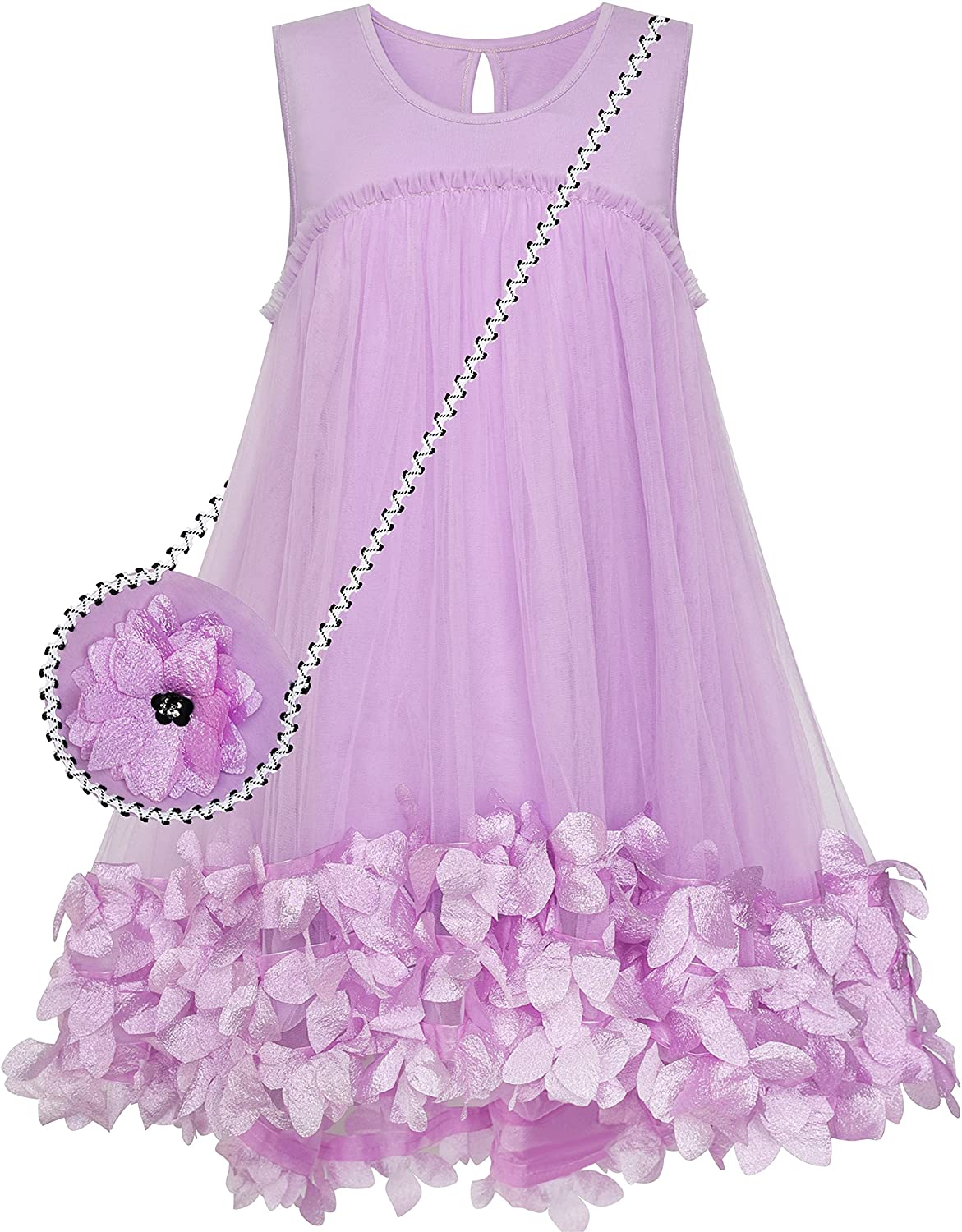 "Girls' A-Line Princess Dress with Handbag - White - Size 5-10"
