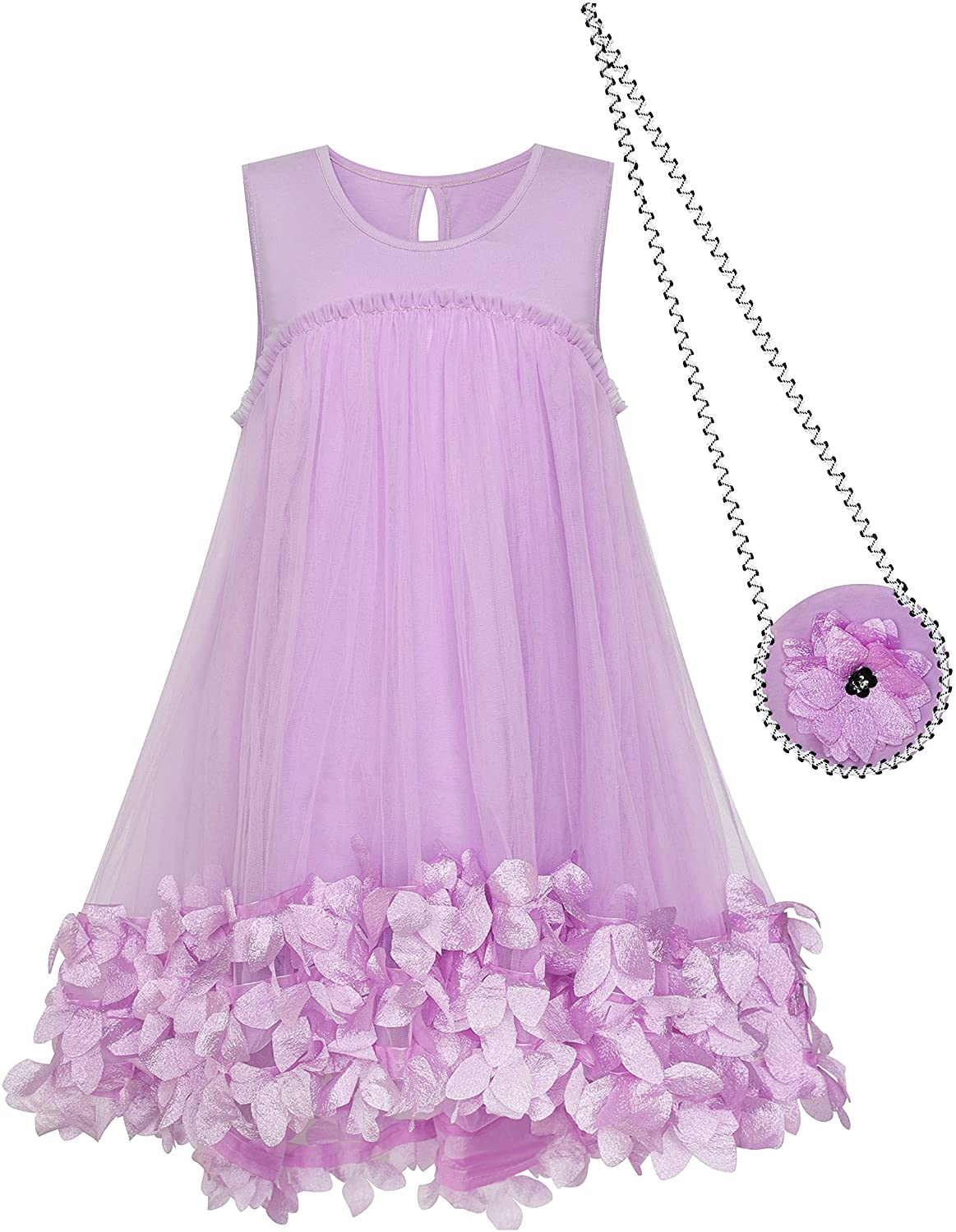 "Girls' A-Line Princess Dress with Handbag - White - Size 5-10"