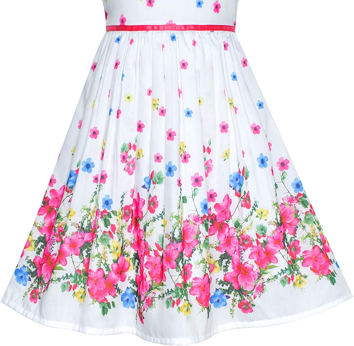 "Girls' Purple Sunflower and Green Leaves Dress - Knee Length"