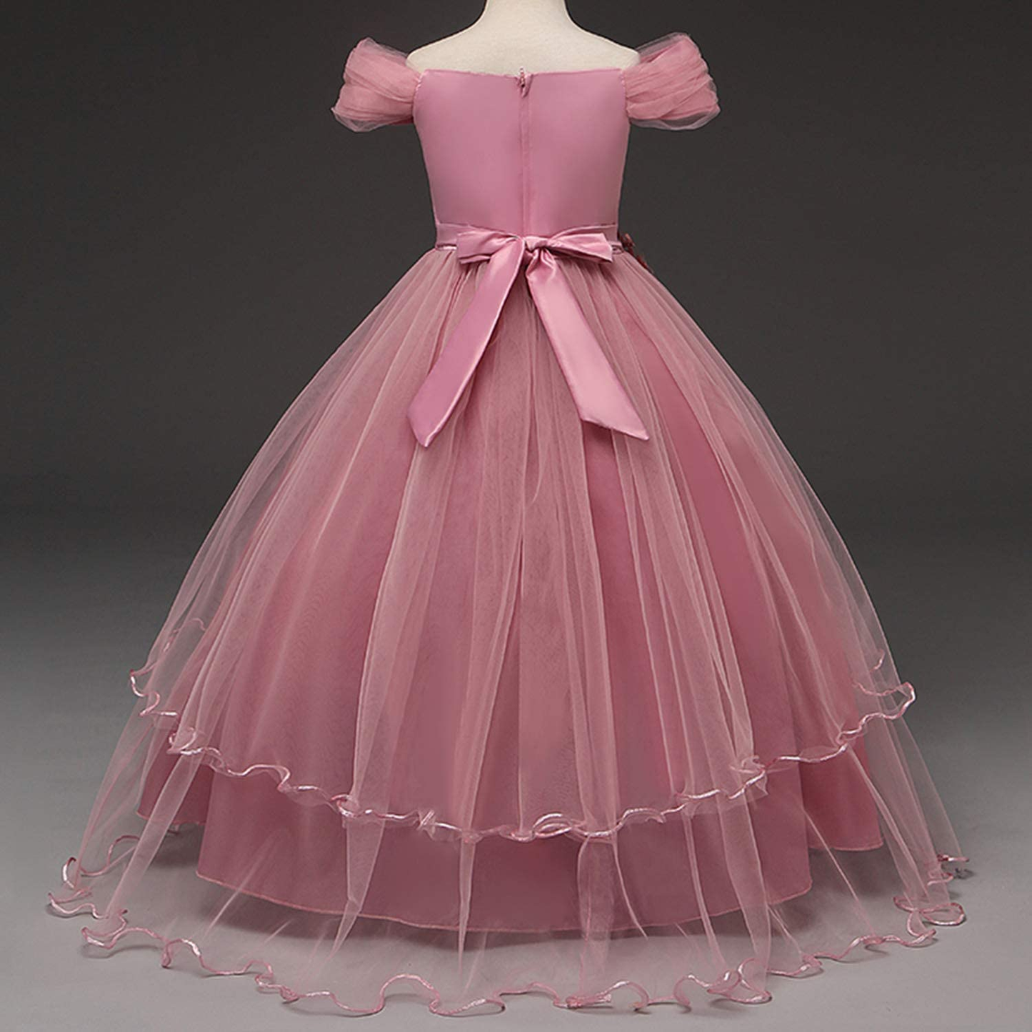 Embroidered Lace Strapless Princess Dress for Girls