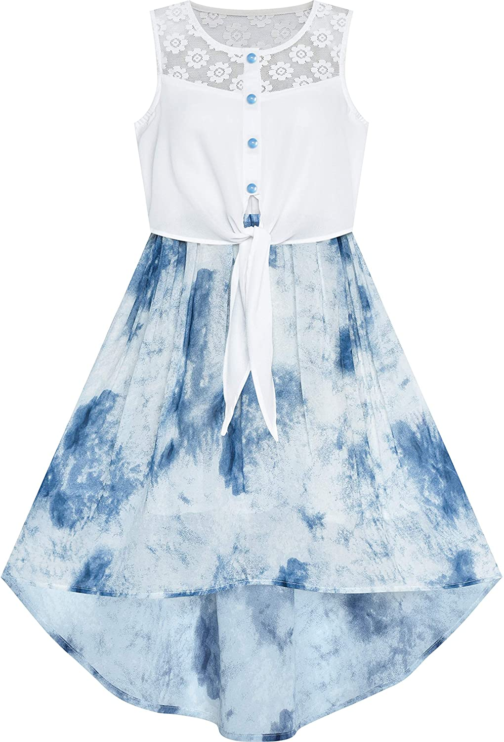 Girls Chiffon Floral High-Low Tie Waist Party Princess Dress