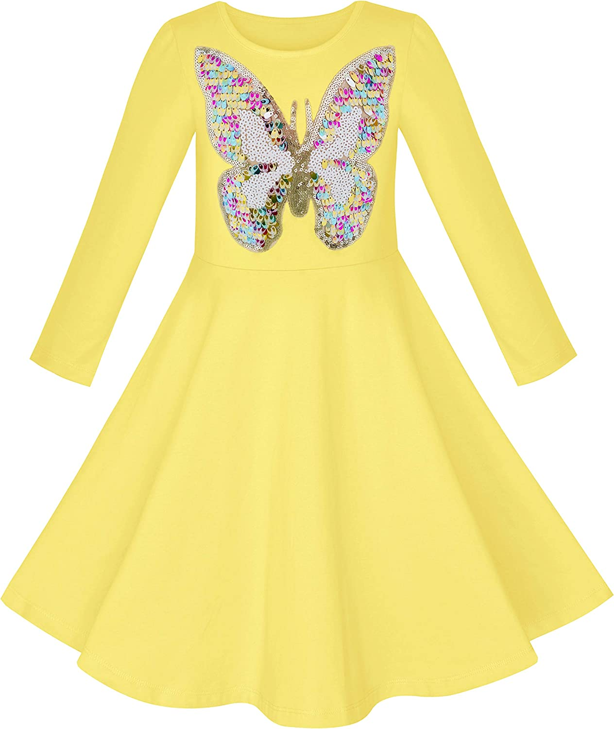 Girls' Yellow Owl Ice Cream Sequin Everyday Dress