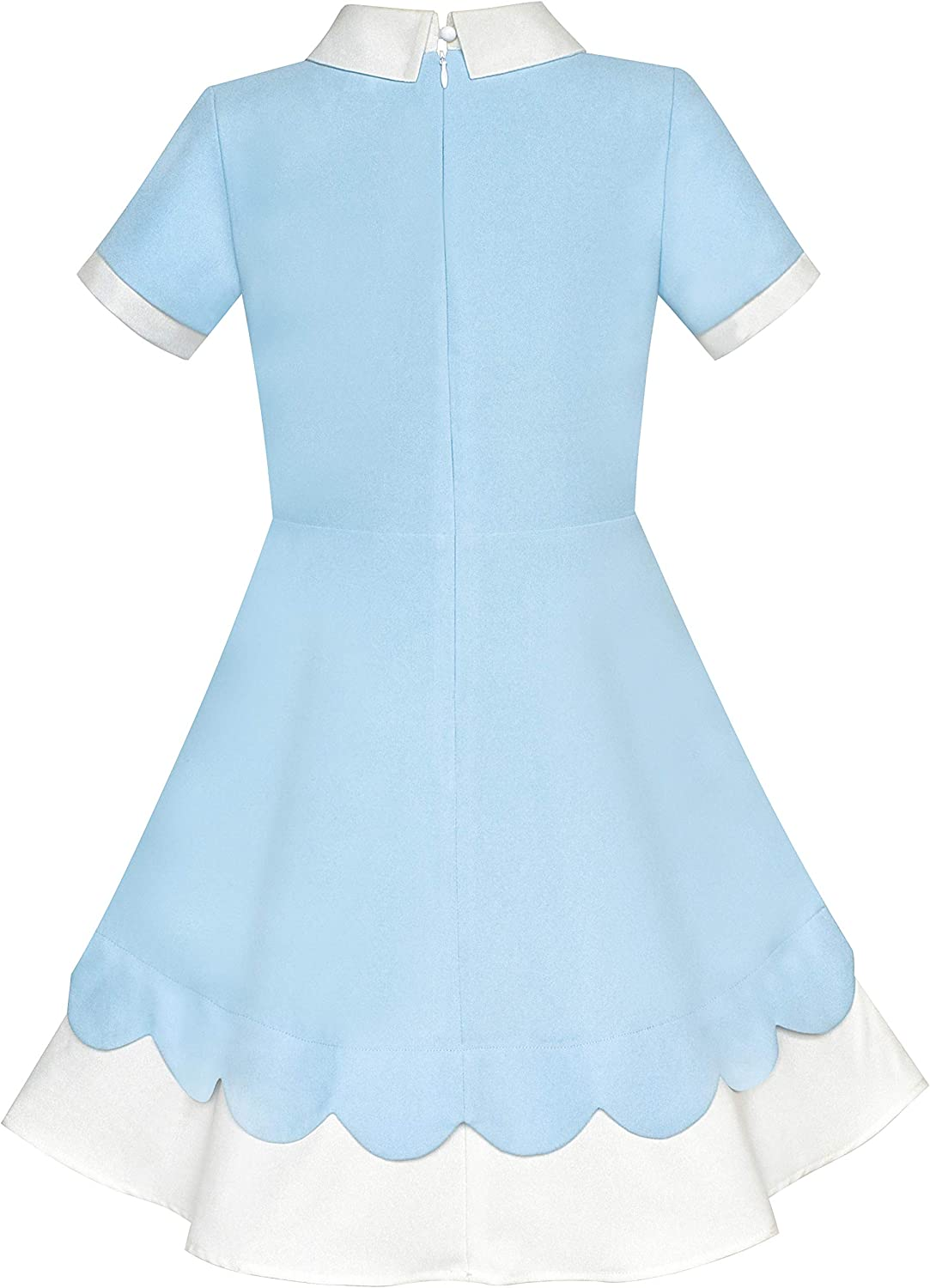 Navy Blue White Collar Tie Dress - Short Sleeve, Knee Length