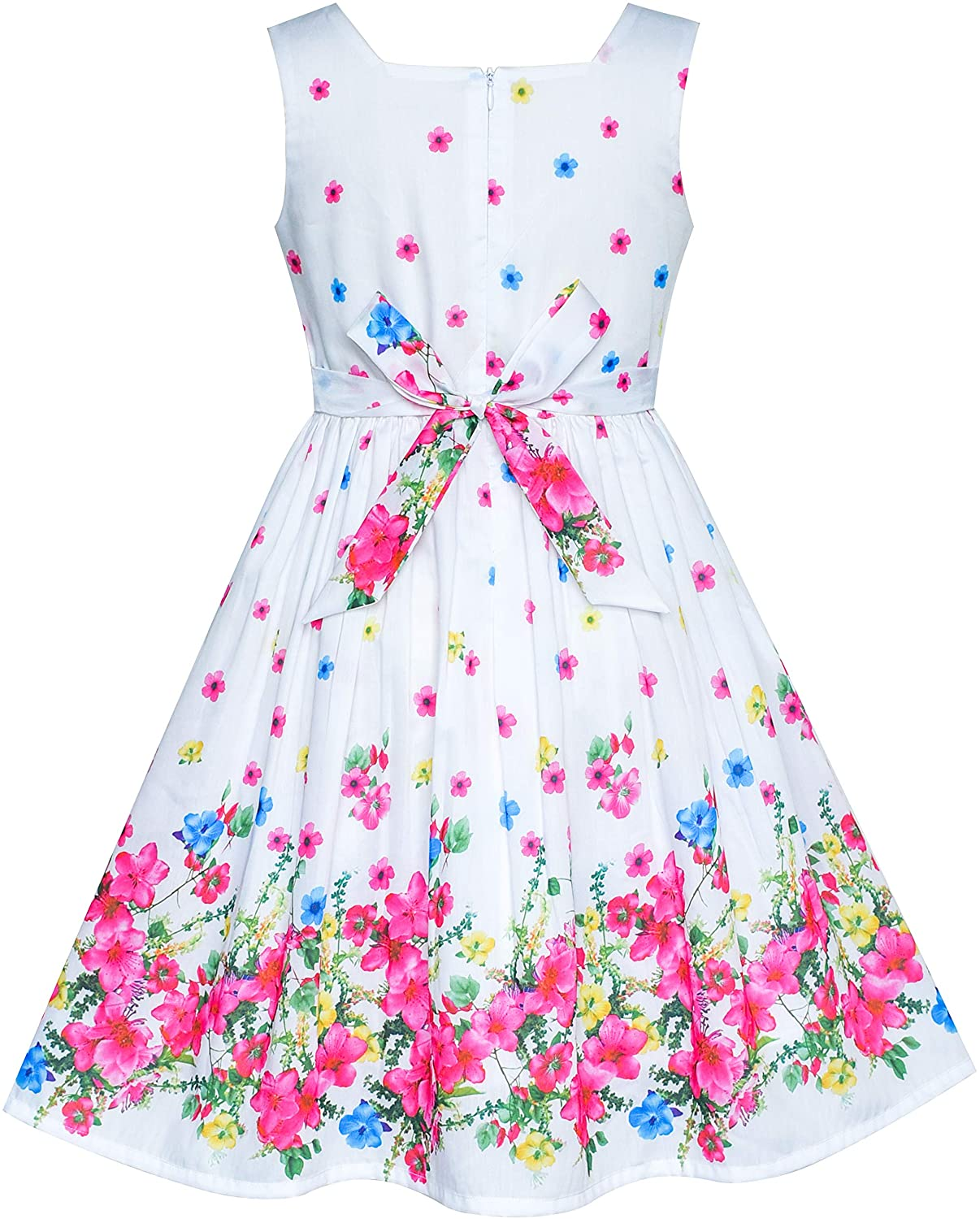 "Girls' Purple Sunflower and Green Leaves Dress - Knee Length"