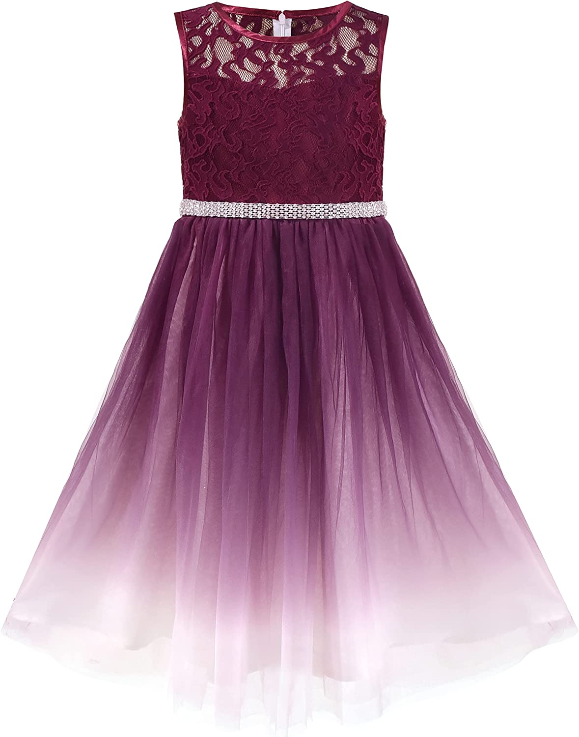 Elegant Girls Dress with Gradient Skirt and Diamond Belt