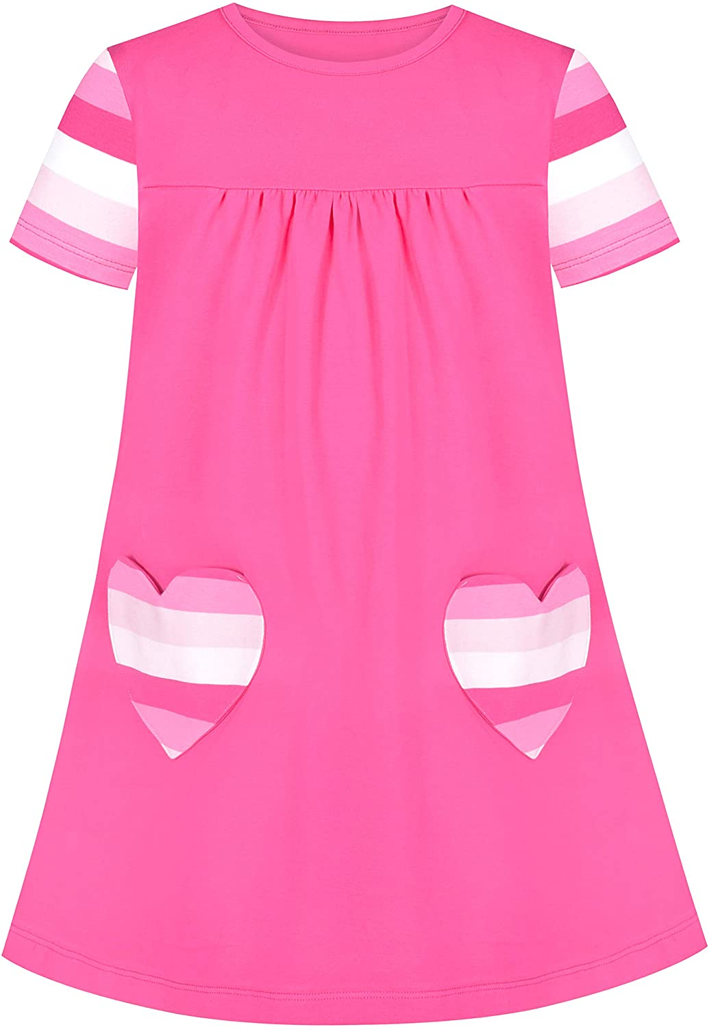 Girls' Cotton Short Sleeve Swan Embroidered Casual Dress