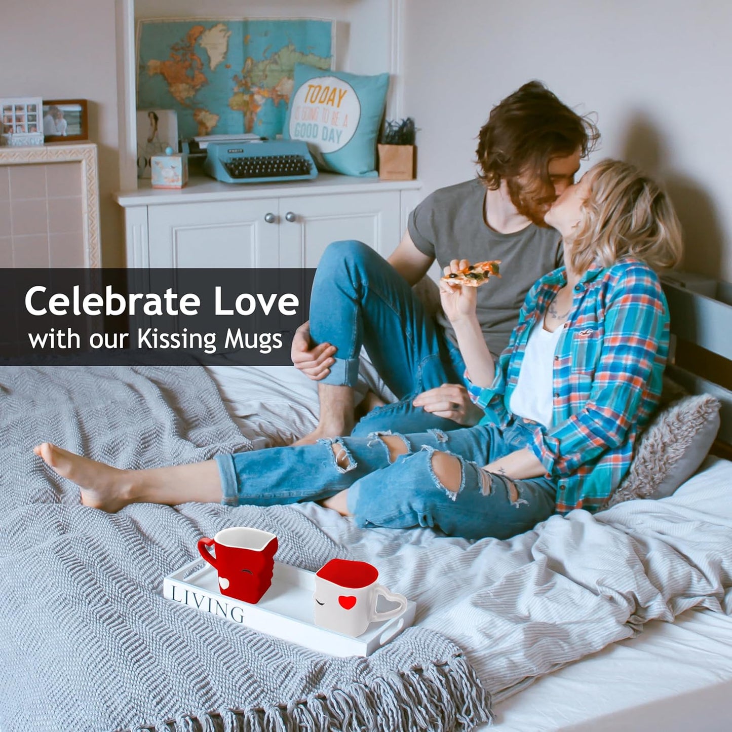 Red Kissing Mugs Gift Set - Durable Ceramic Bridal Pair for Special Occasions with Elegant Gift Box